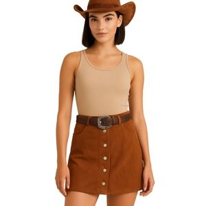rue21 Womens Mini Skirt S Faux Suede Cowgirl Chocolate Brown Country Western Y2K